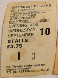 Southampton Ticket 1980 Gary Numan